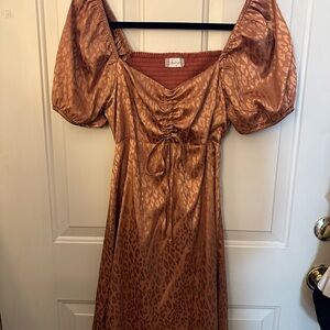 Altar'd State Gold Puff Sleeve Wrap Midi Dress